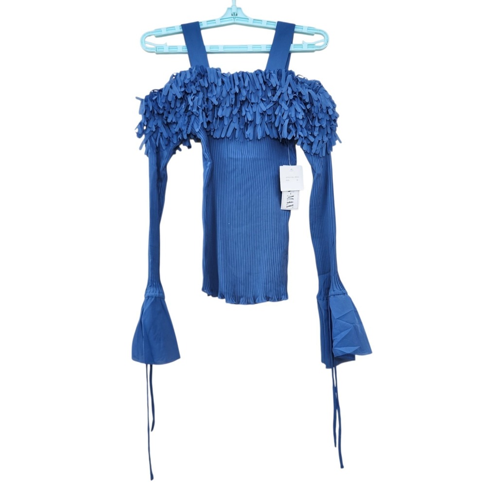 Deadstock Vtg Kaelyn Max Size Medium M Crinkle Fairy Whimsy Flowy Top True Blue